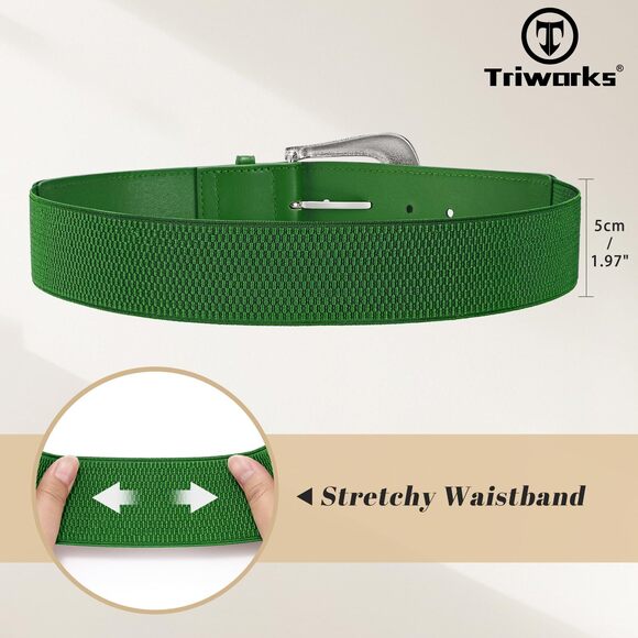 Women Wide Elastic Waist Belt For Dresses Fashion Silver Buckle Wide 4316 - Picture 6 of 7
